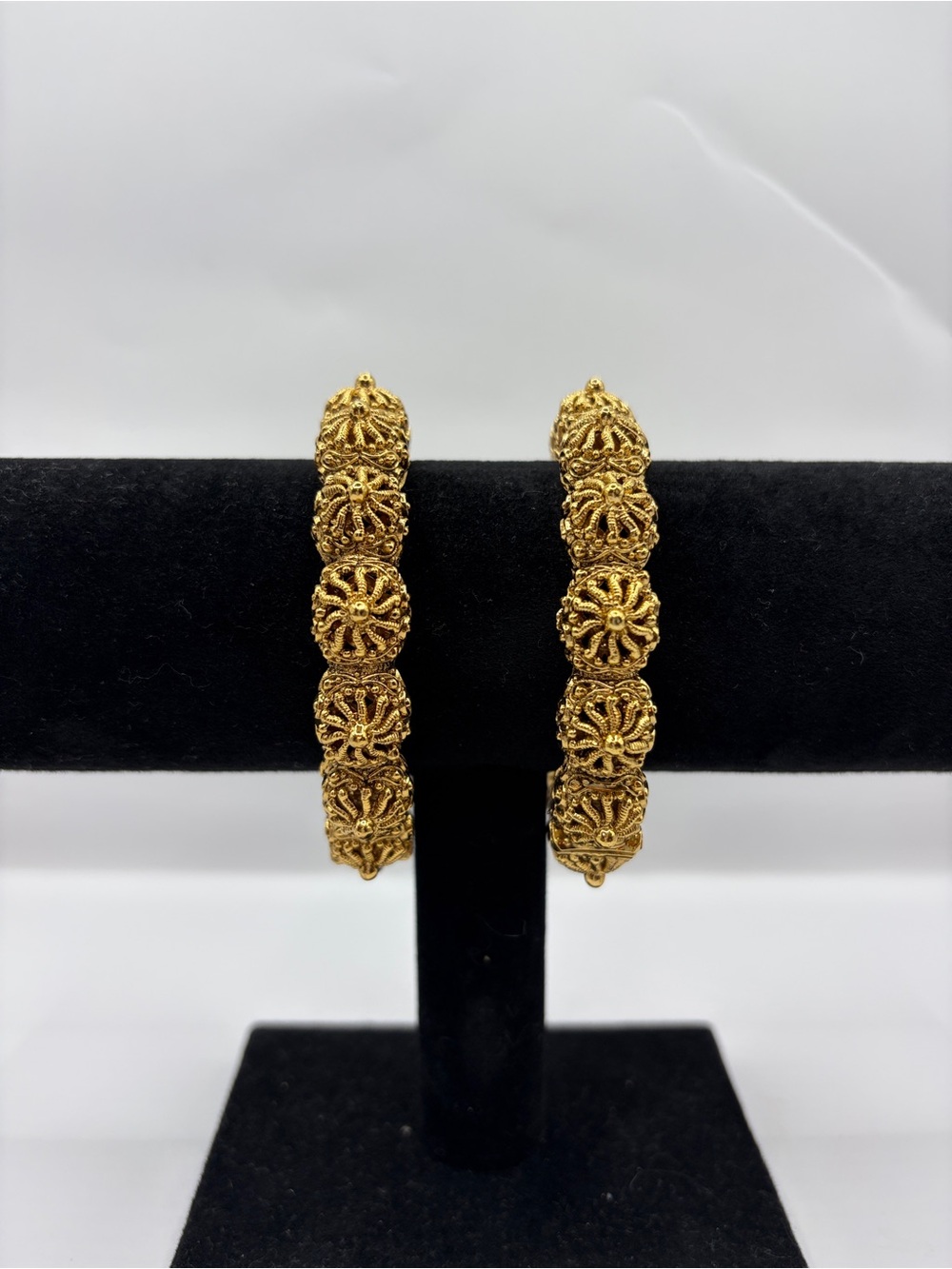 Gold Plating Desi Solid Floral Filigree Bangles - Elegant Women's Jewelry